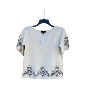 Ann Taylor New with Tag Large Short Sleeve Cream Pullover Stretch Sweater